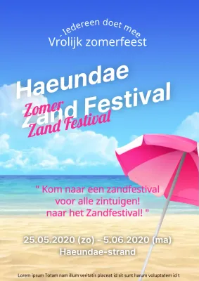 Eenvoudige poster voor zomerfestival met scène aan zee