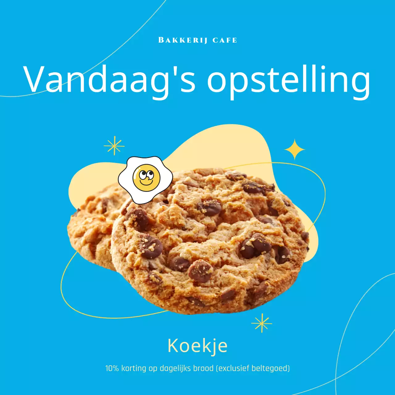 De blauwe en gele opstelling van de bakkerij voor vandaag