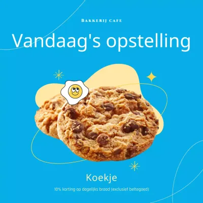 De blauwe en gele opstelling van de bakkerij voor vandaag