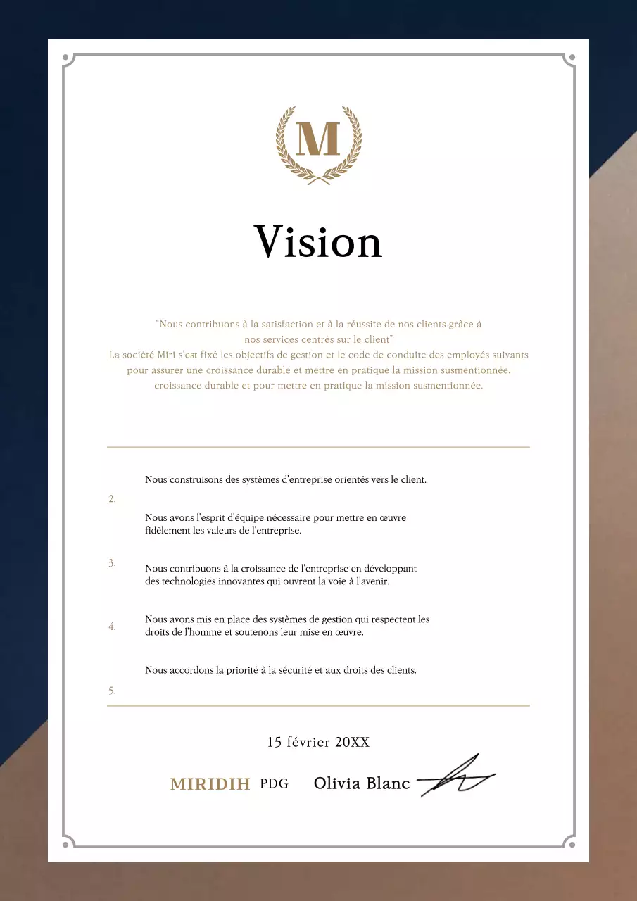 Documenter une déclaration de vision pour une entreprise haut de gamme