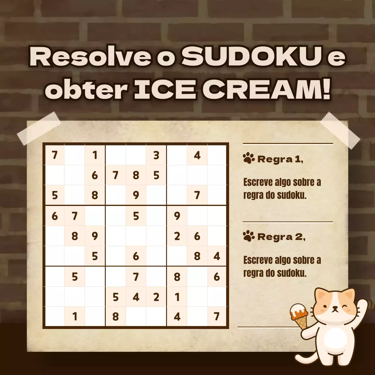 Evento giro do jogo Sudoku em castanho e azul claro
