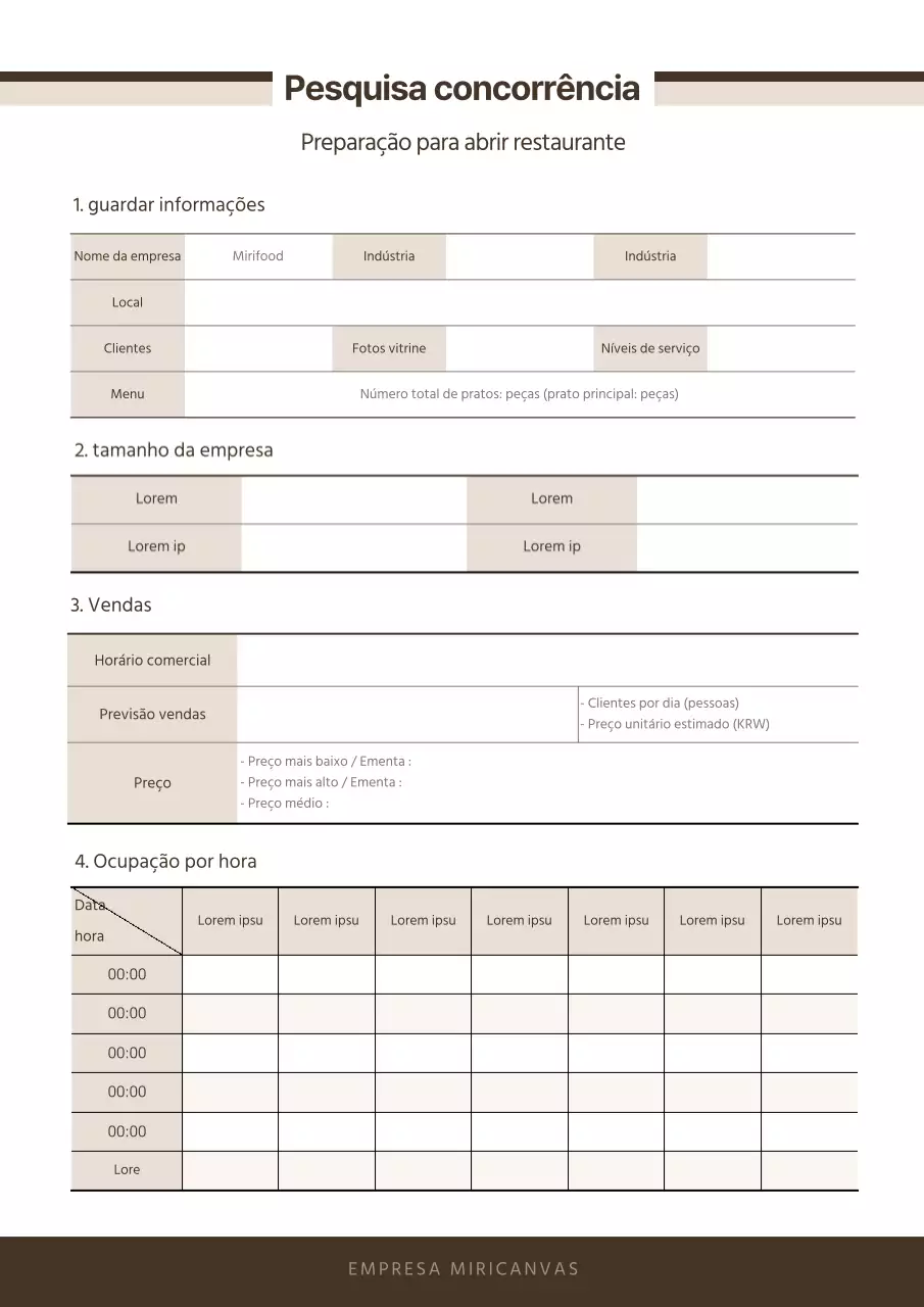 Modelo de documentação de pesquisa da concorrência