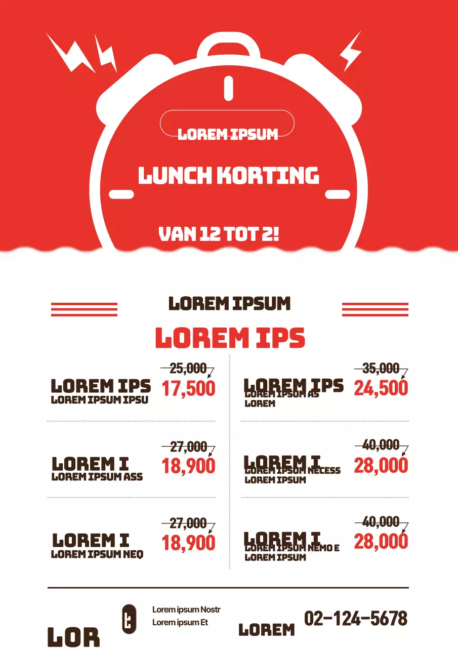 Promoot korting op je lunchkaart met een illustratie van een rode klok