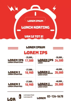Promoot korting op je lunchkaart met een illustratie van een rode klok