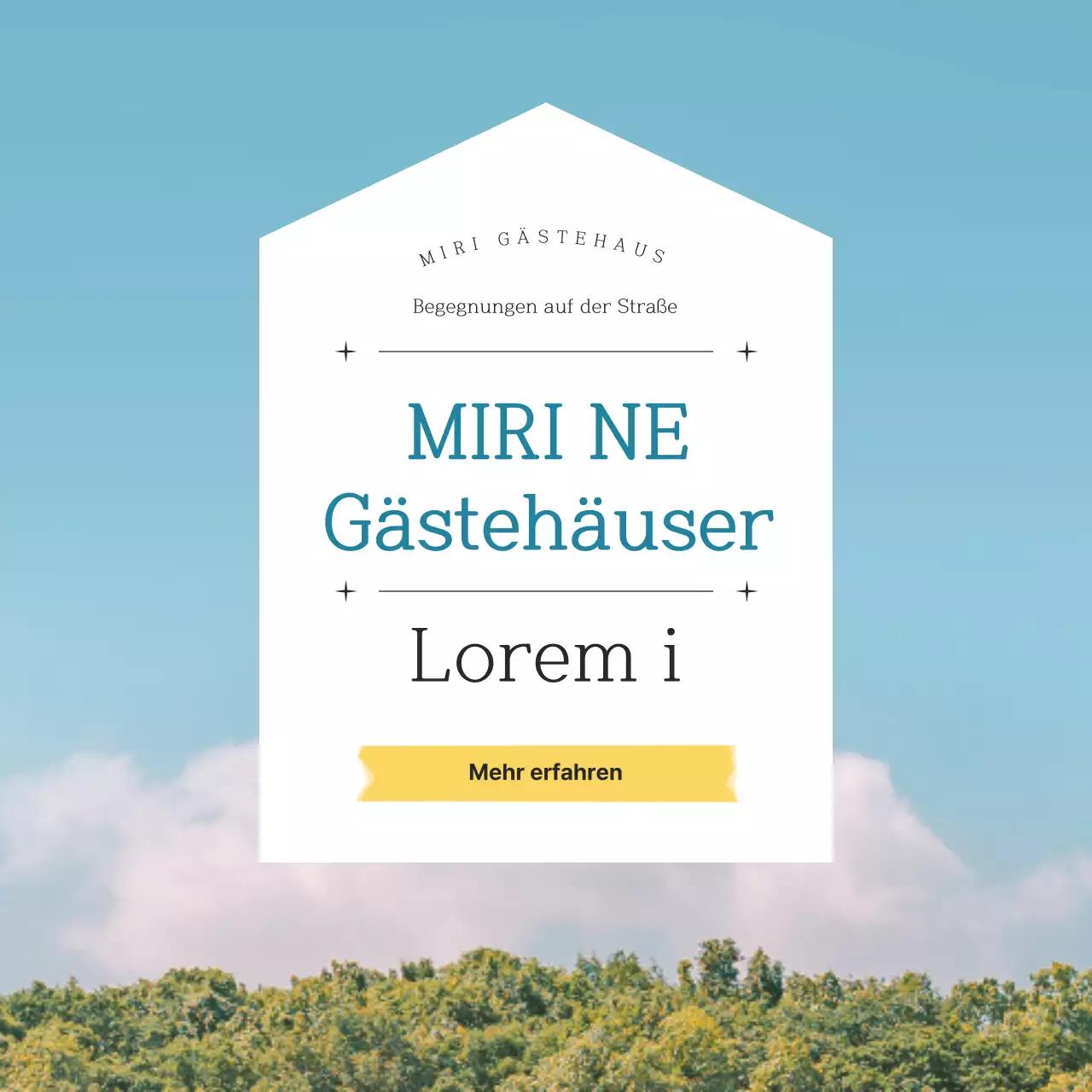 Ziel-Gästehaus auf der Insel Jeju mit einem emotionalen und beruhigenden Landschaftsfoto-Hintergrund in Blau und Gelb