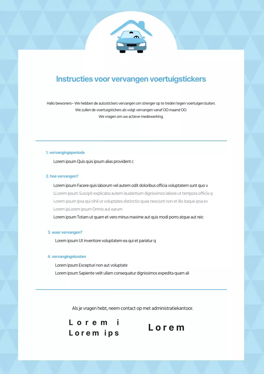 Eenvoudige lichtblauwe autosticker vervangen instructies documentatie