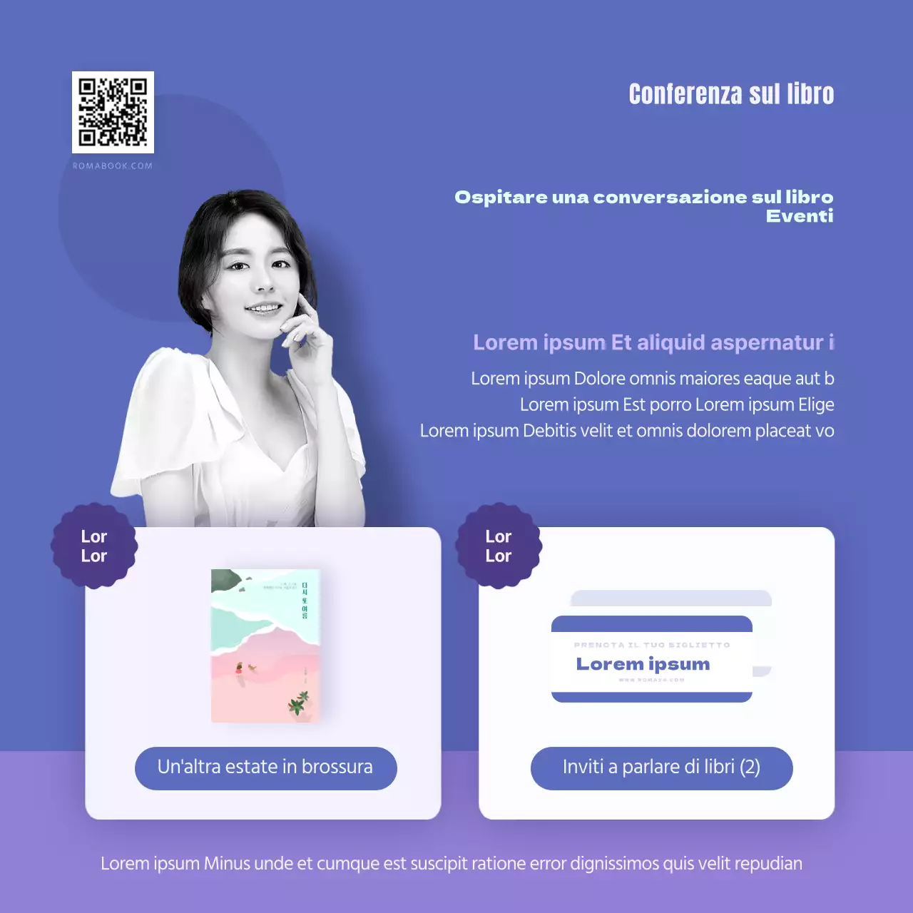 Biglietto da concerto Booktalk in blu e violaNews design