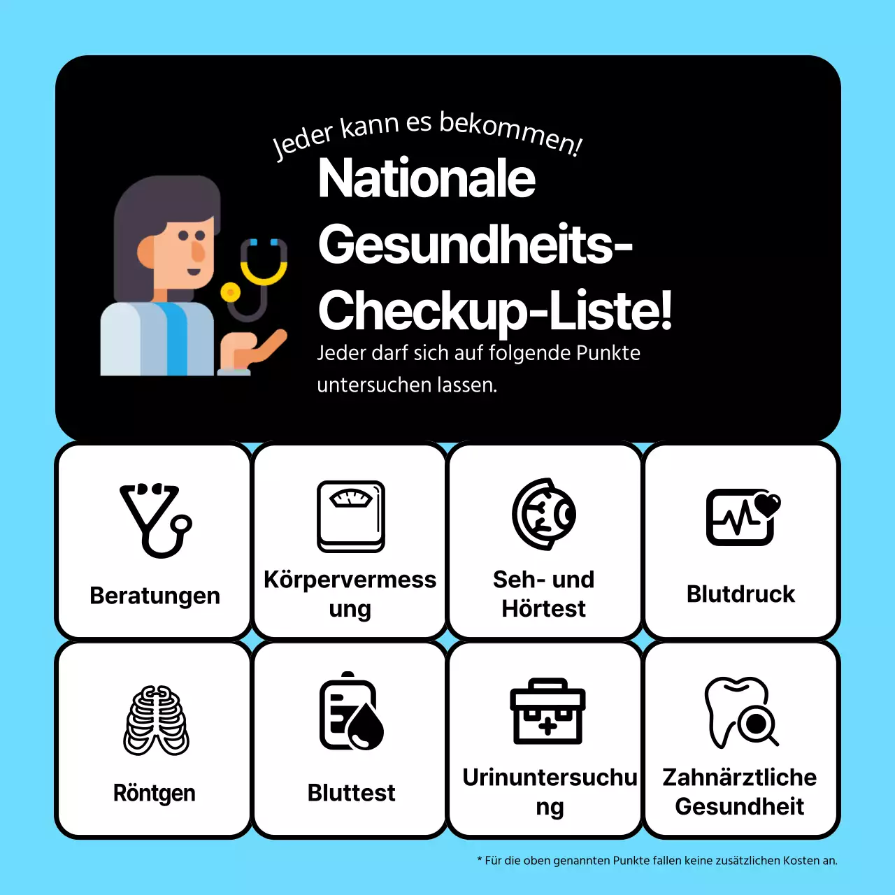 Einfaches hellblaues und schwarzes 3D-Symbol, um zu sehen, wer einen Gesundheitscheck benötigt