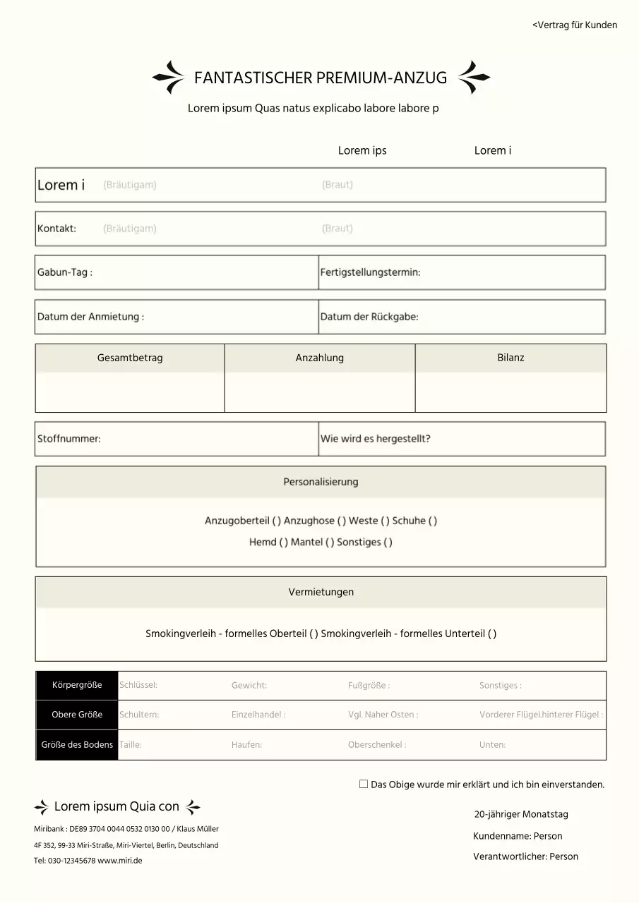 Brown's Business Formal Wear Vertrag Dokument Vorlage