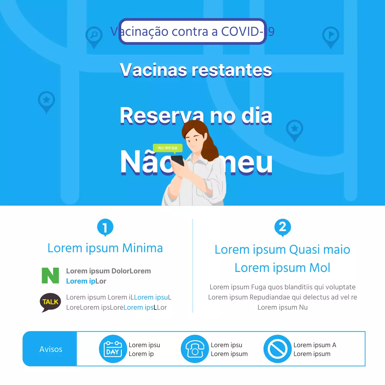 Consultas de vacinas no mesmo dia numa embalagem azul e arrumada de confiança
