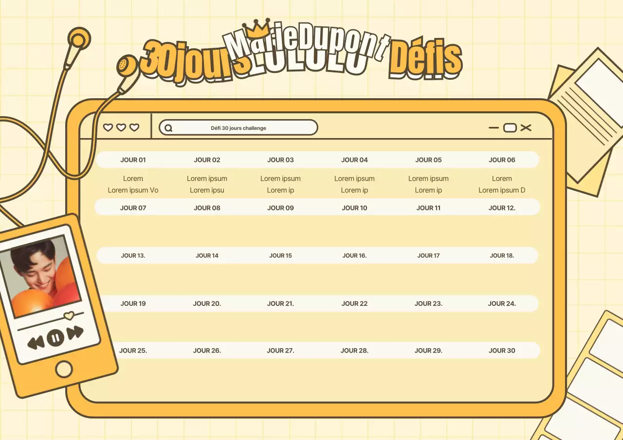 Un défi idol de 30 jours avec un concept d'illustration jaune mignon