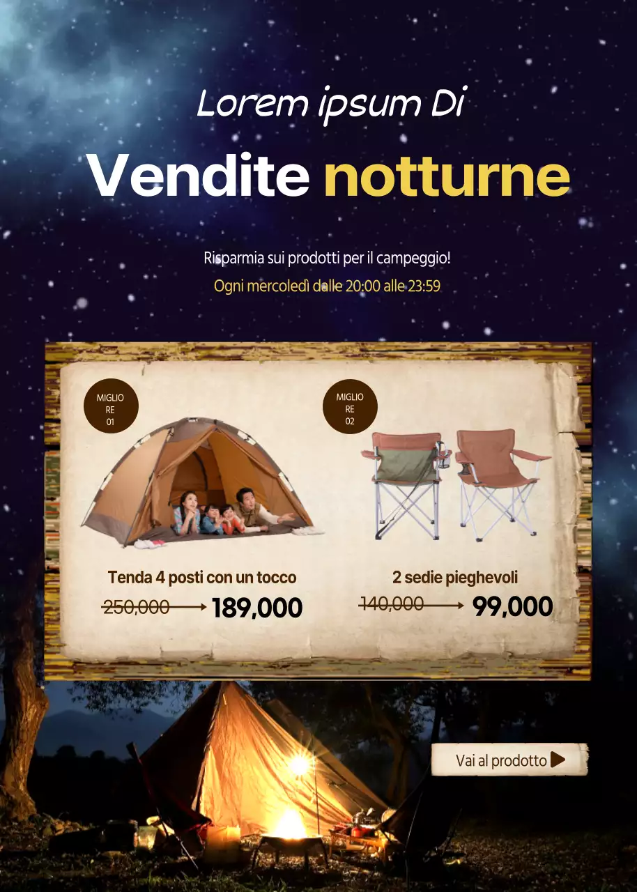 Vendita all'ultimo minuto di articoli da campeggio blu e marroni