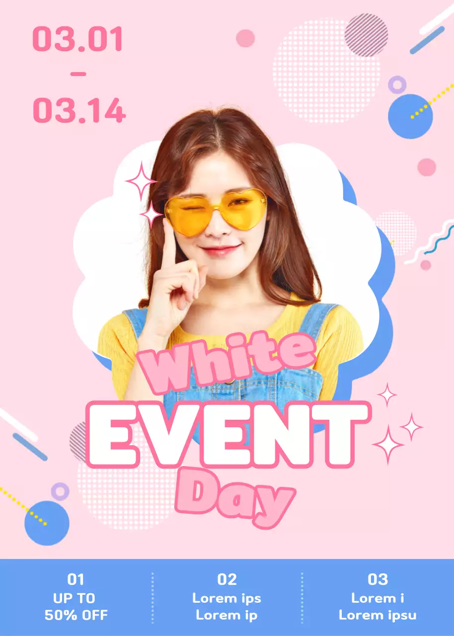 Acara White Day dengan warna merah muda dan biru muda