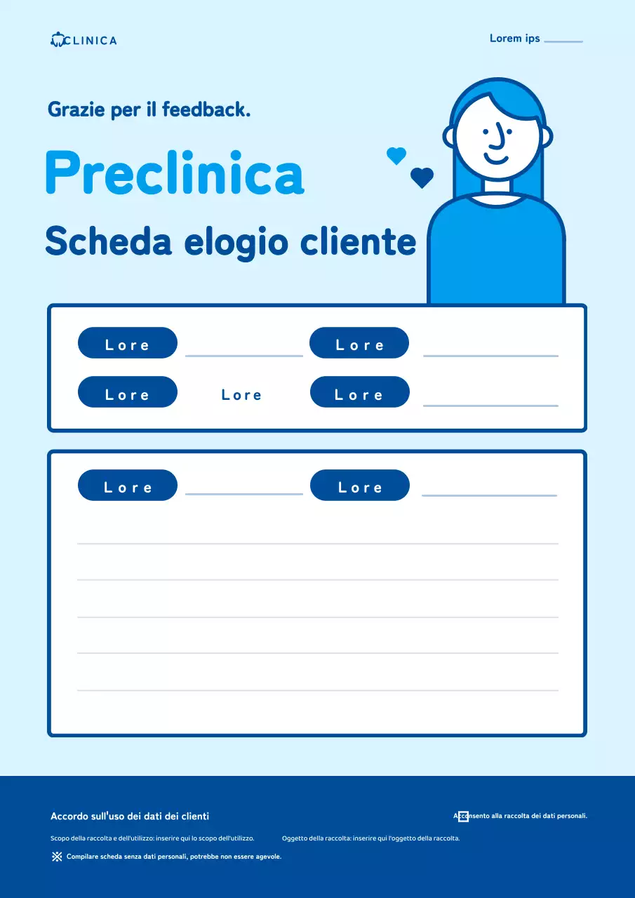 Un simpatico biglietto di riconoscimento concettuale blu per i clienti