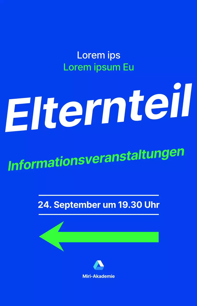 Eine Informationsveranstaltung für Eltern von Oberstufenschülern, mit blauem Text und fluoreszierenden Akzentfarben.