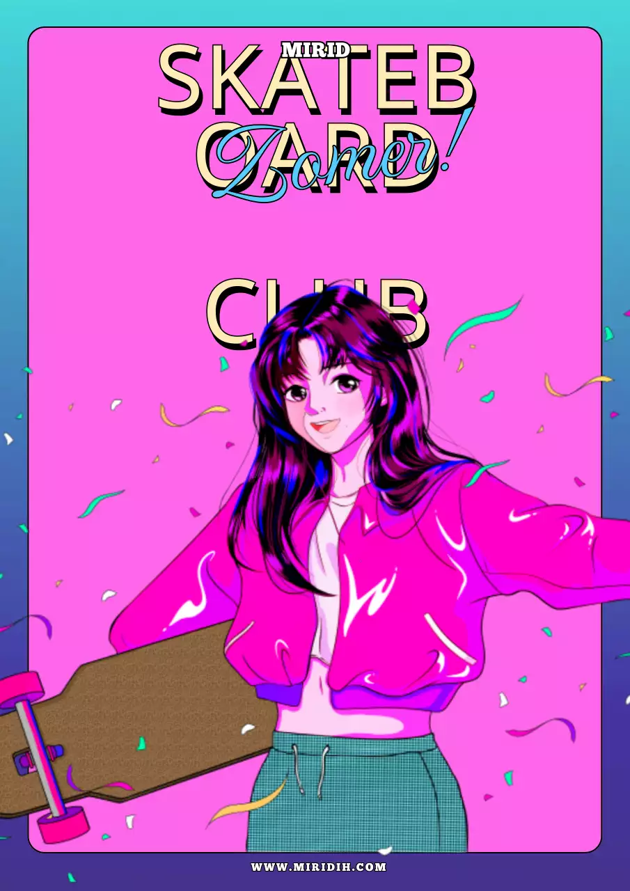 Illustratie van een meisje dat een stadspopbord in hemelblauwe kleur berijdt