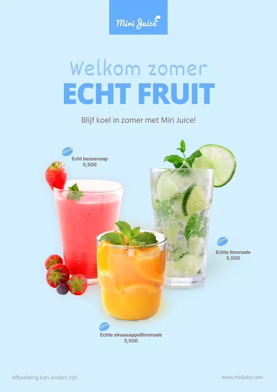 Poster van verschillende zomerdranken in lichtblauw