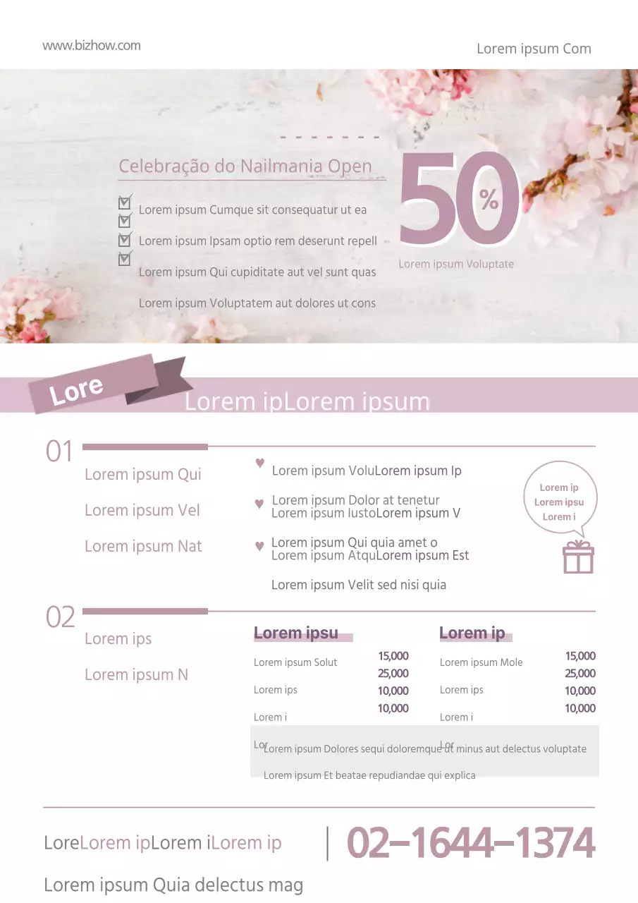 Um simples folheto de menu de salão de unhas em cor-de-rosa.