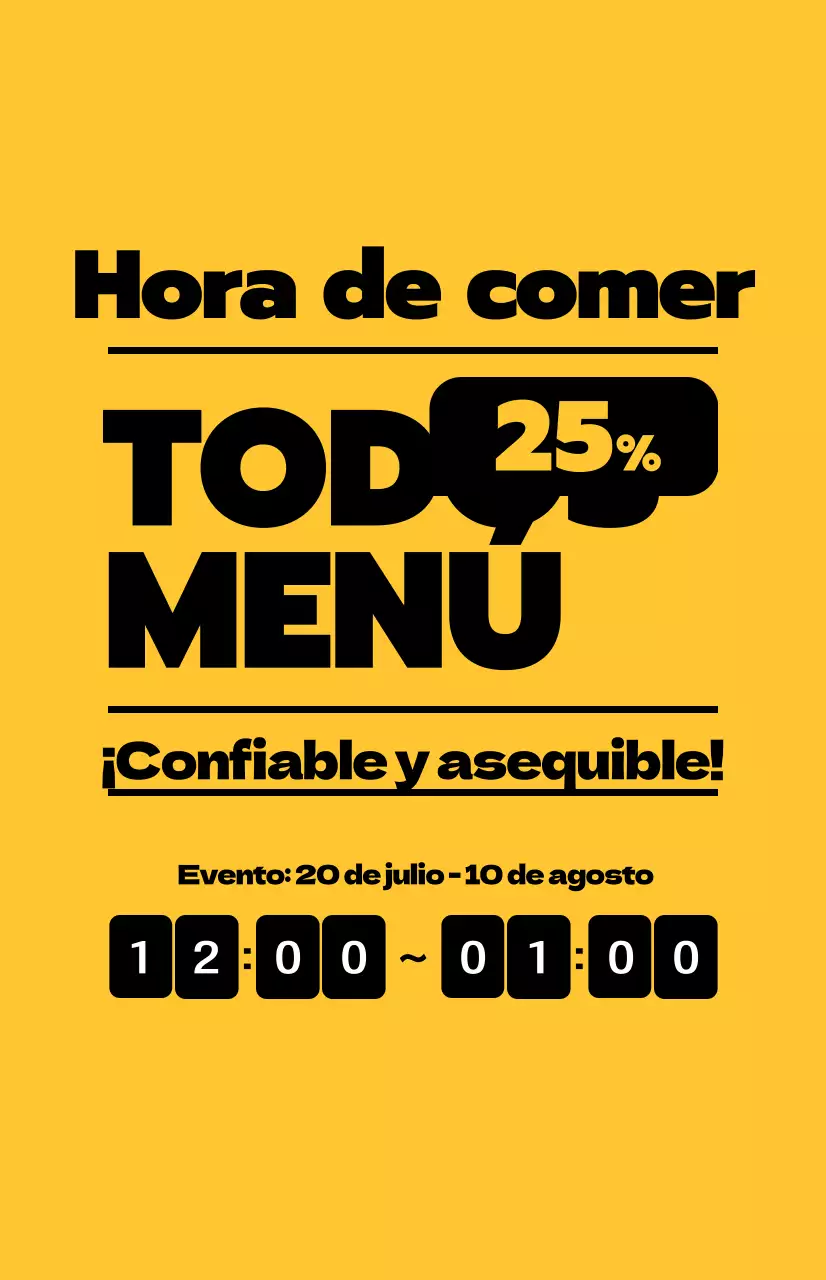 Promocione las ofertas de comida con texto negro en contraste sobre fondo amarillo