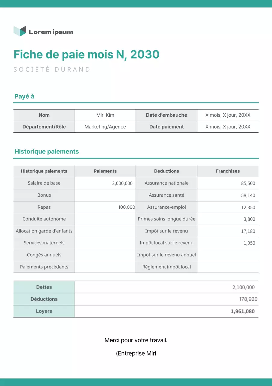 Créer une fiche de paie aux couleurs de la menthe