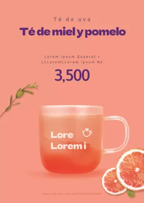 Promocionar un menú de cafetería elegante y sencillo con una foto de un pomelo naranja y un té de pomelo