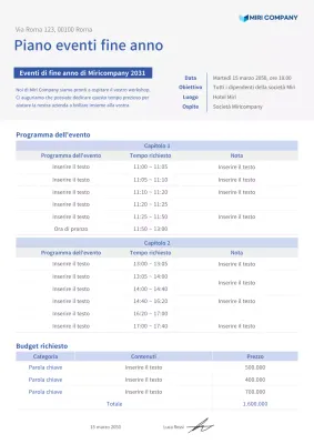 Un piano semplice per la cerimonia di chiusura in grigi e blu tenui