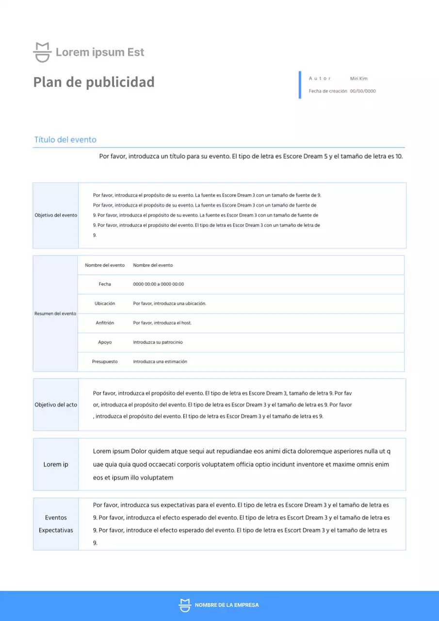 plantilla de documento de plan de promoción simple azul