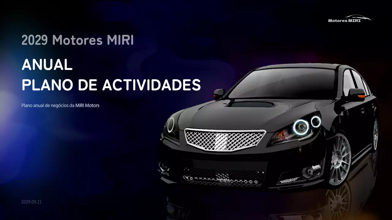 Plano de negócios anual para o sector automóvel com conceito gráfico em movimento azul e preto