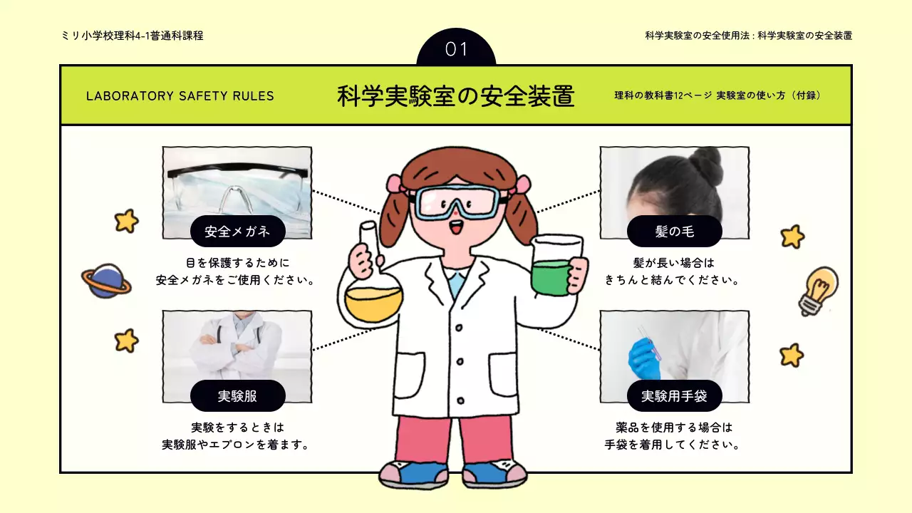 黄色 かわいい 科学 実験 マニュアル プレゼンテーション