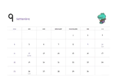 Calendario Ago settembre 2022