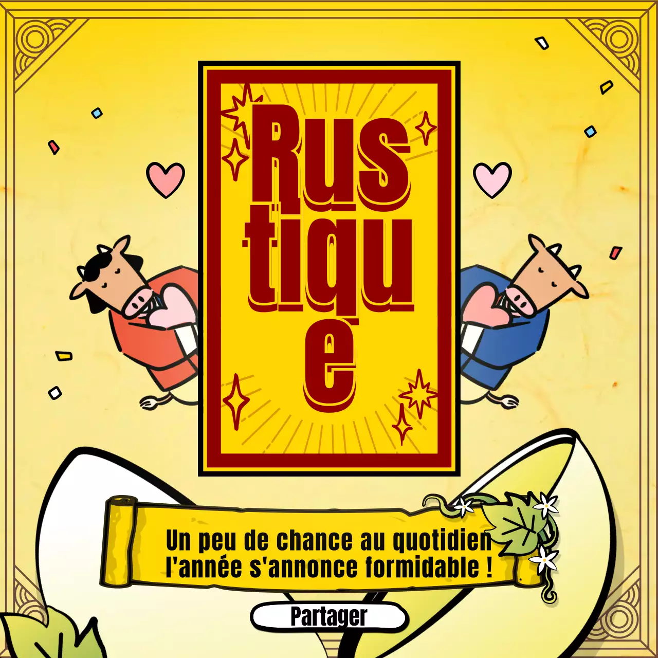 Illustration d'un personnage traditionnel de vache jaune pour dire la bonne aventure du Nouvel An