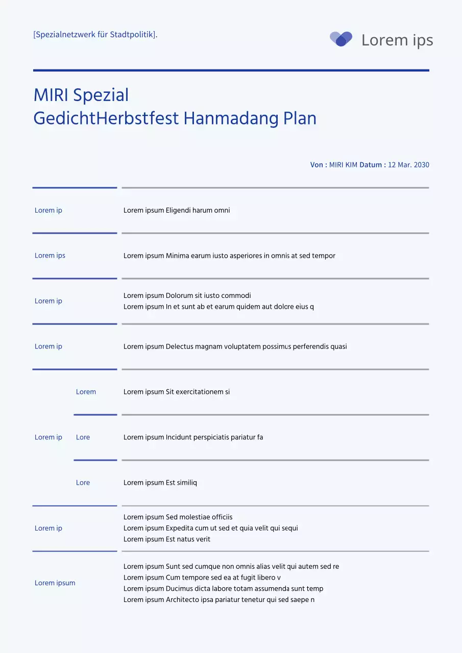 Marineblau einfache Linien Tabelle Design Veranstaltung Vorschlag