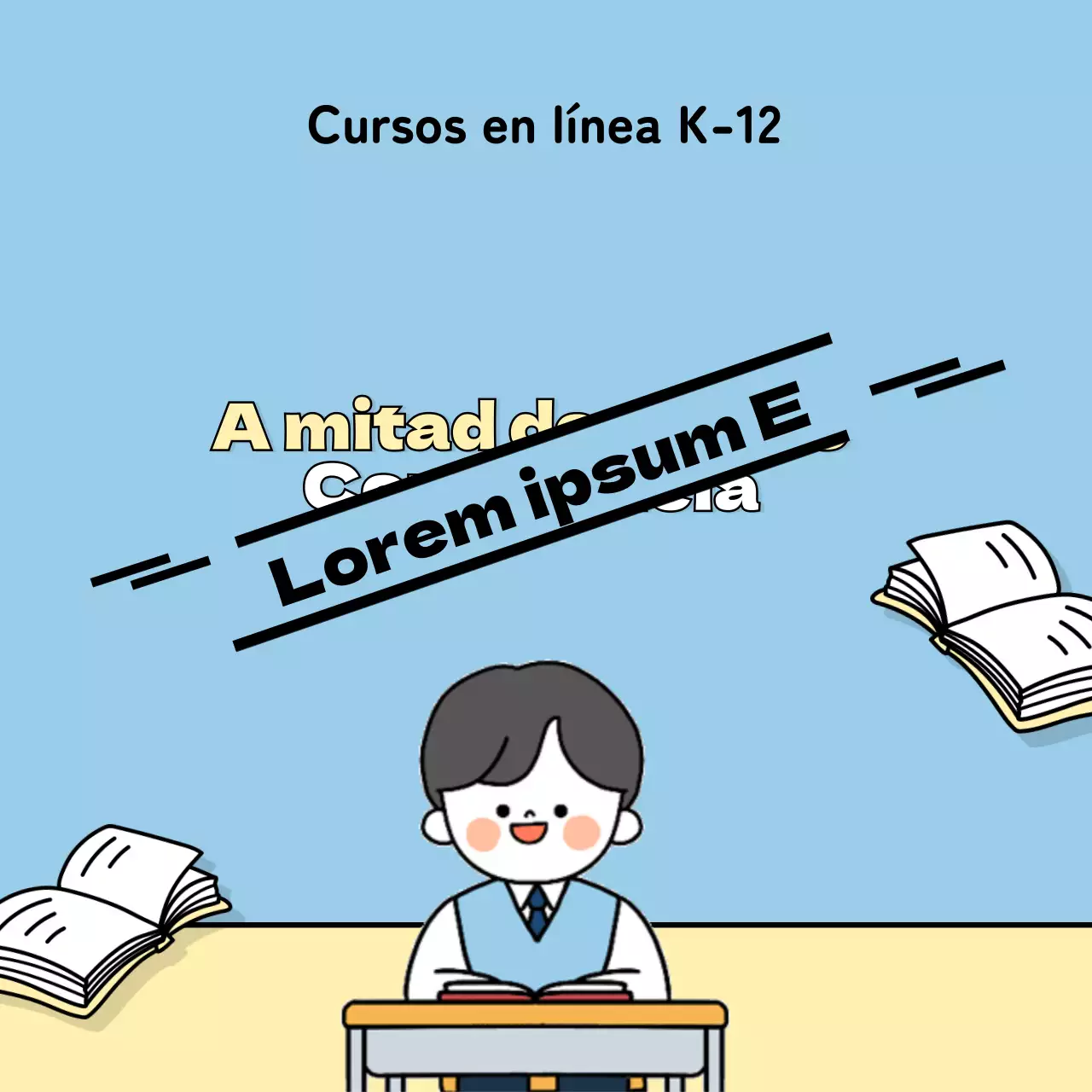 Fondo azul estudiante masculino animado cuaderno volando medio precio conferencia evento