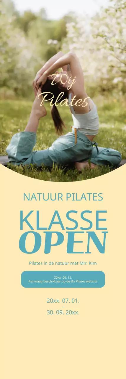 Promoot open Pilateslessen met een gele achtergrond
