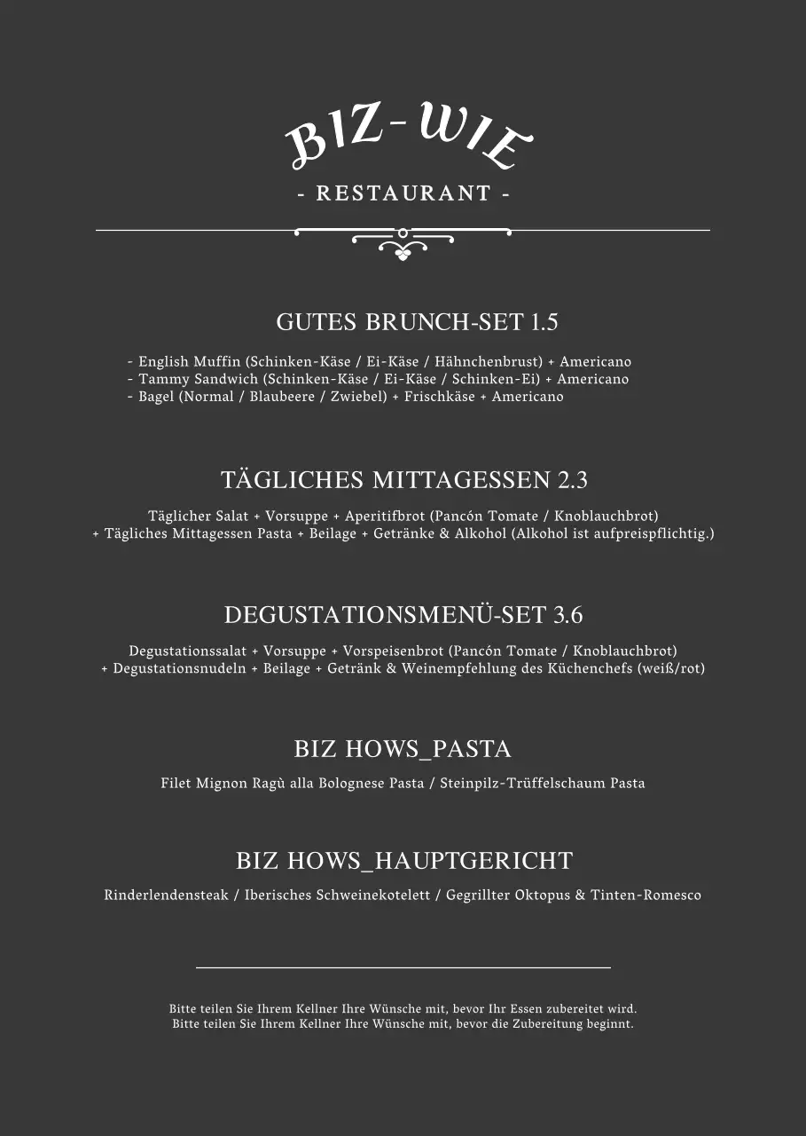 Ein einfaches Restaurantkonzept in schwarz-weißMenüplanung und Preisgestaltung