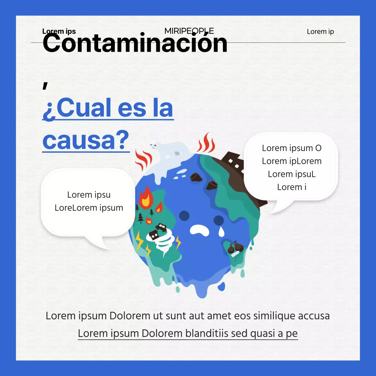 Los problemas de la población mundial en tarjeta azul y blancaNoticias