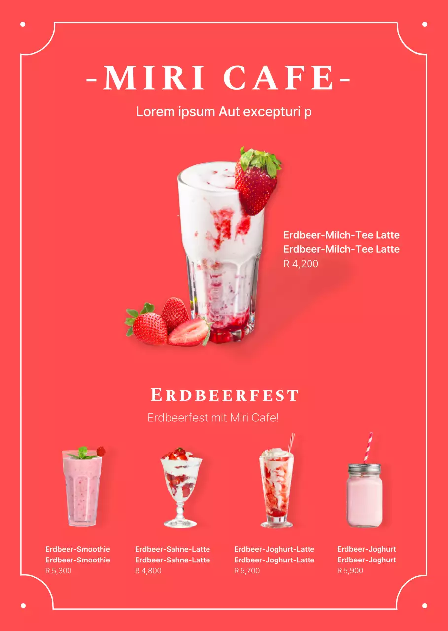 Speisekarte des Cafés in Rot