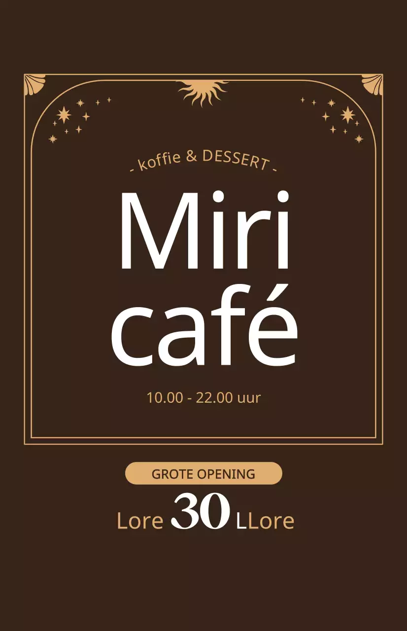 Promoot de korting op de opening van een café met een beige sfeer op een bruine achtergrond