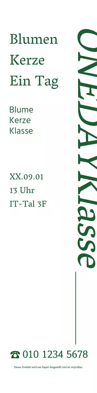 Über den eintägigen Kurs: eine einfache, gefühlvolle Blumenkerze im Stil einer Skulptur in Grün.