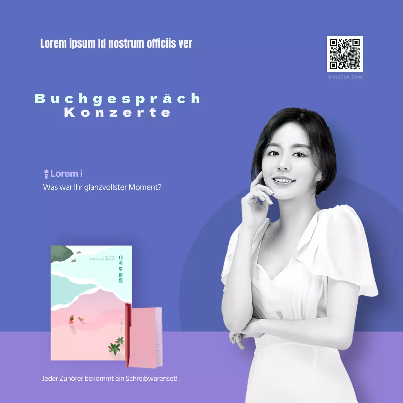 Booktalk-Konzertkarte in Blau und LilaNeues Design