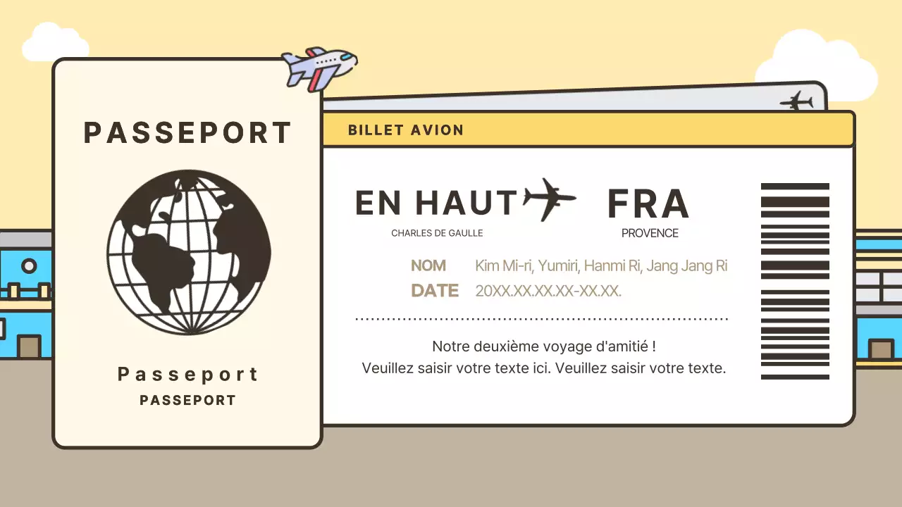 Concept de bagage mignon, itinéraire de voyage en jaune et beige