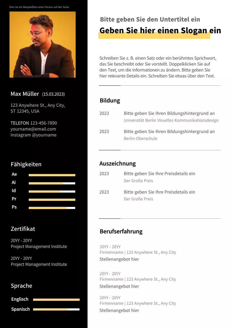 Ein sauberer, schwarz-weißer Lebenslauf