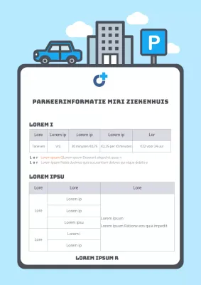 Lichtblauwe leuke illustratie ziekenhuis parkeerinstructies document sjabloon