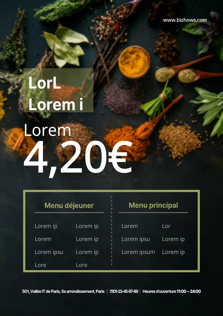 Arrière-plan photo Table de menu de massage simple