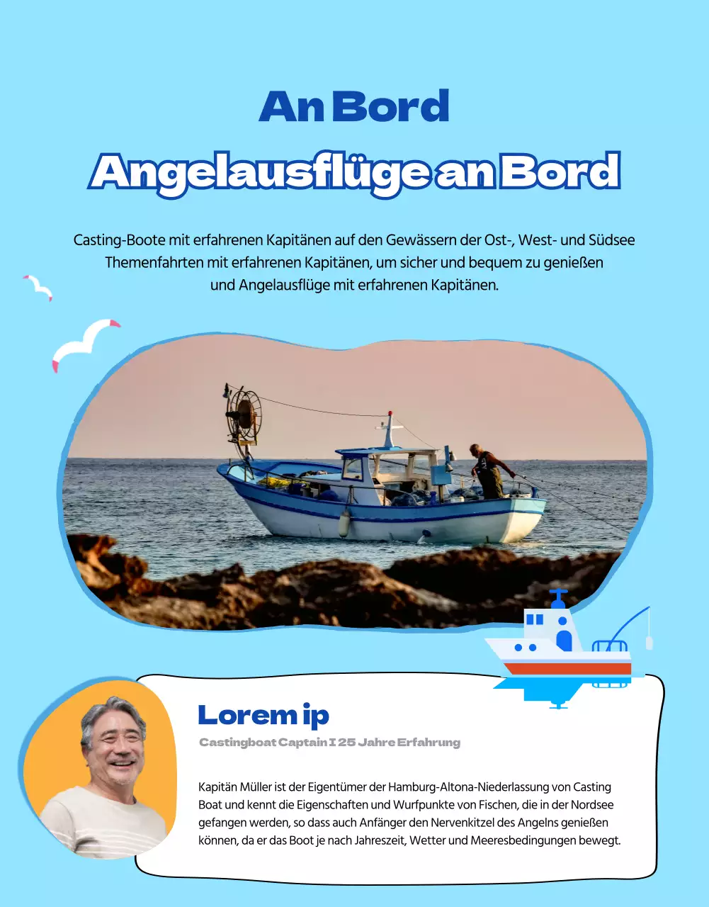 Anzeige für einen Angelausflug zu den blauen Gewässern der Welt