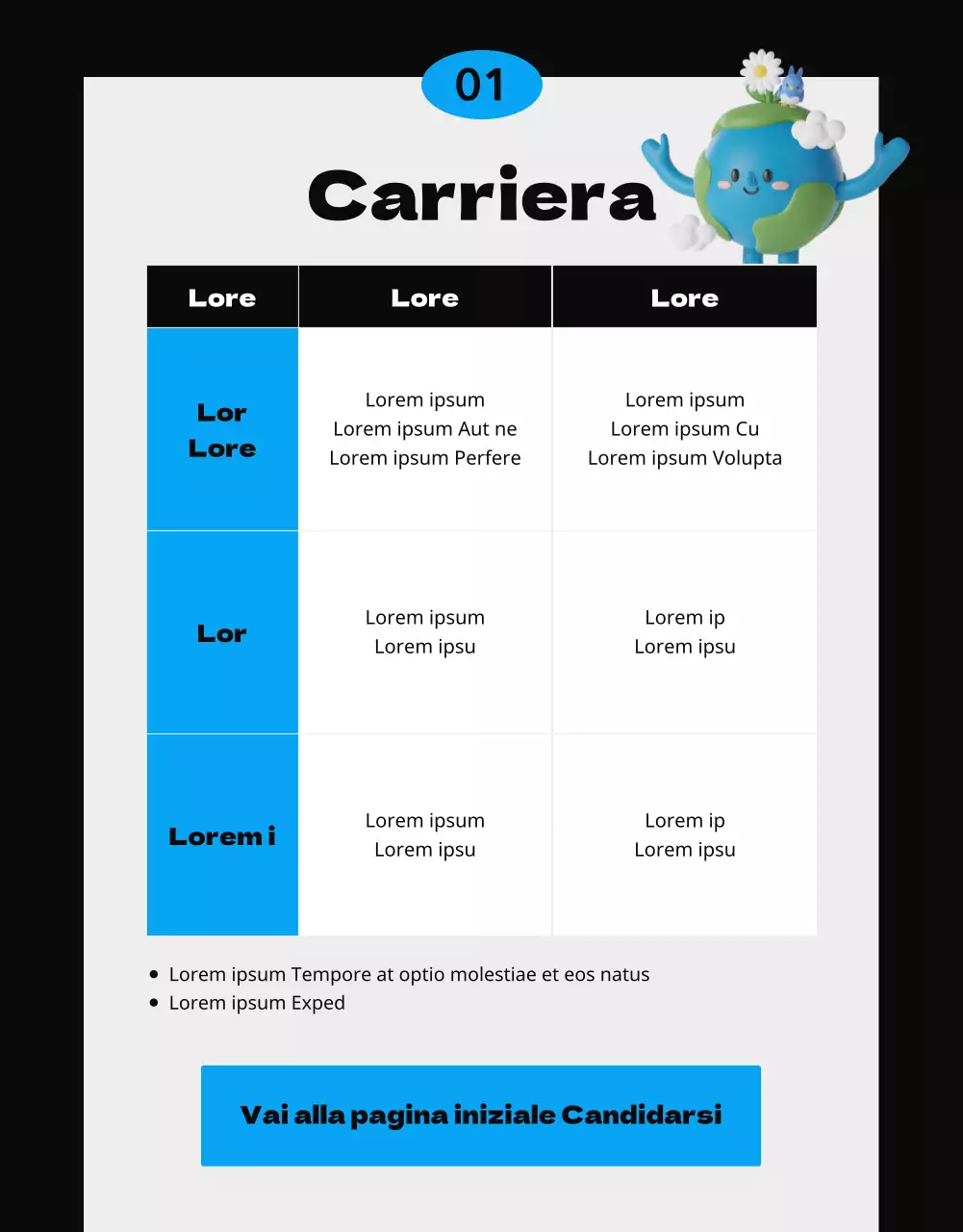 Concetto di brochure blu e nera, semplice e pulita, per il reclutamento di stagisti