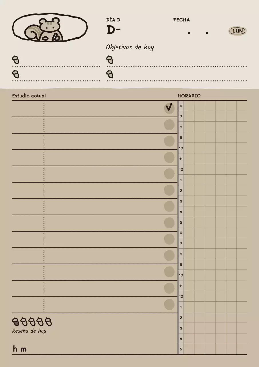Agenda diaria con simpáticas ilustraciones en beige y marrón