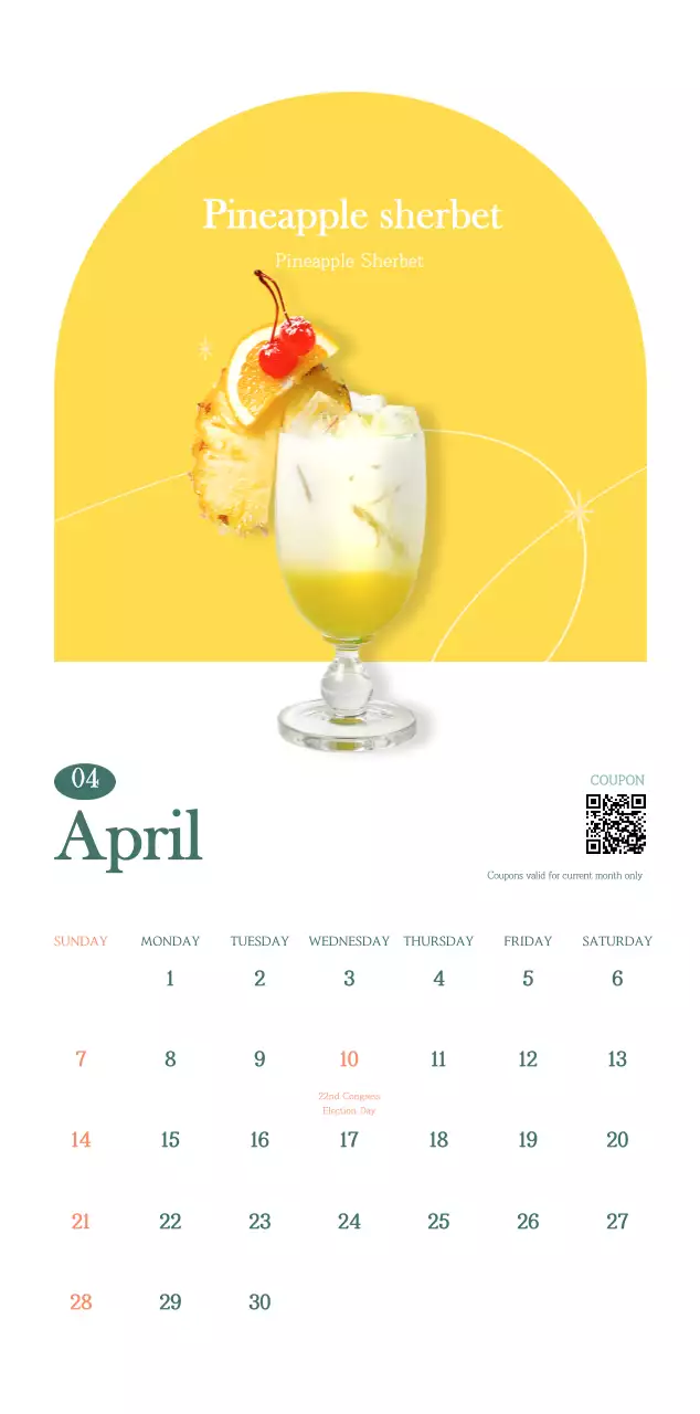 Cafe calendar with drink of the month recommendations
