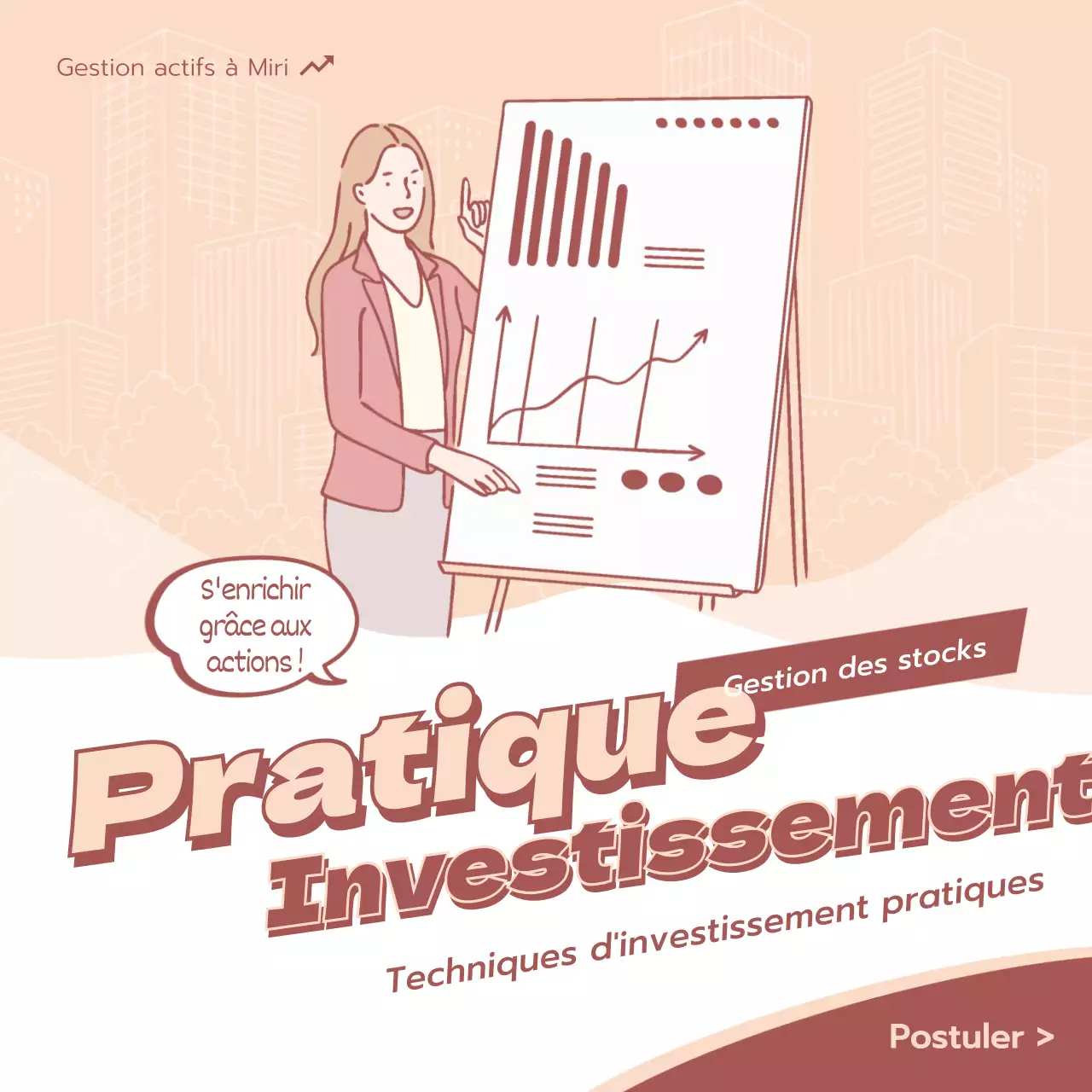 Conférence sur l'investissement en bourse avec illustration rose