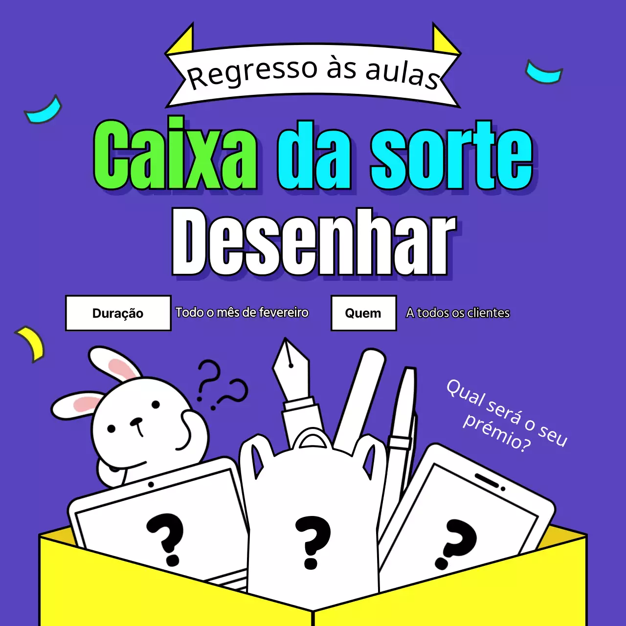Sorteio de uma caixa da sorte com um conceito de prémio giro azul néon